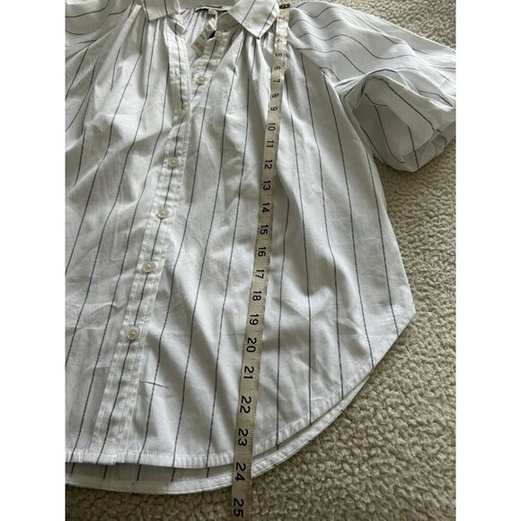 Madewell $98 Shirred Bubble Sleeve Button Up Shirt White/Black Size M NU477 - Picture 12 of 15